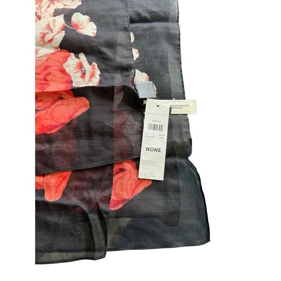 NWT Ann Taylor Womens Black Red Floral Silk Blend Sheer Lightweight Scarf - Picture 10 of 11